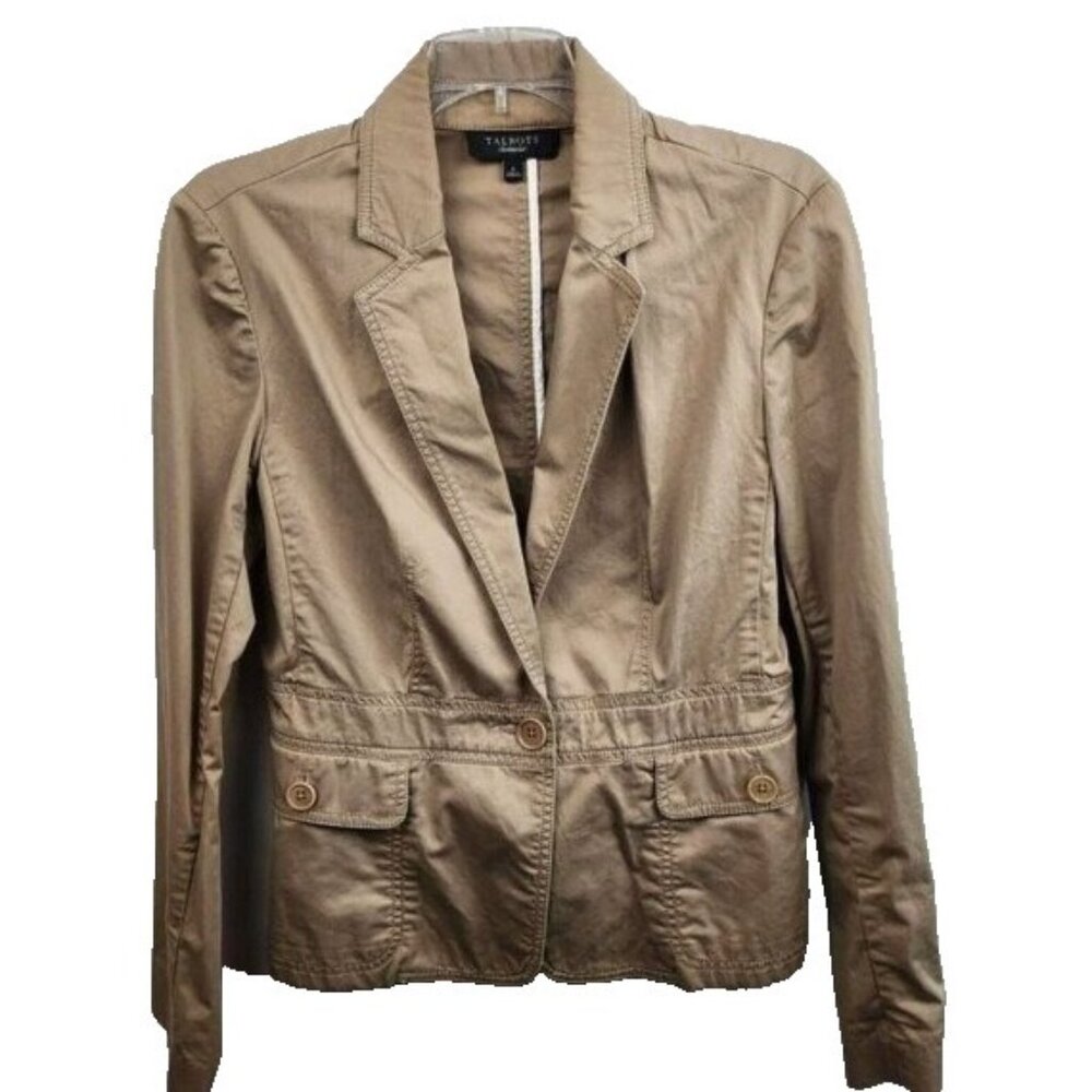 Talbots Womens Blazer Jacket Size‎ 6 Beige Collared One Button Preppy Minimalist